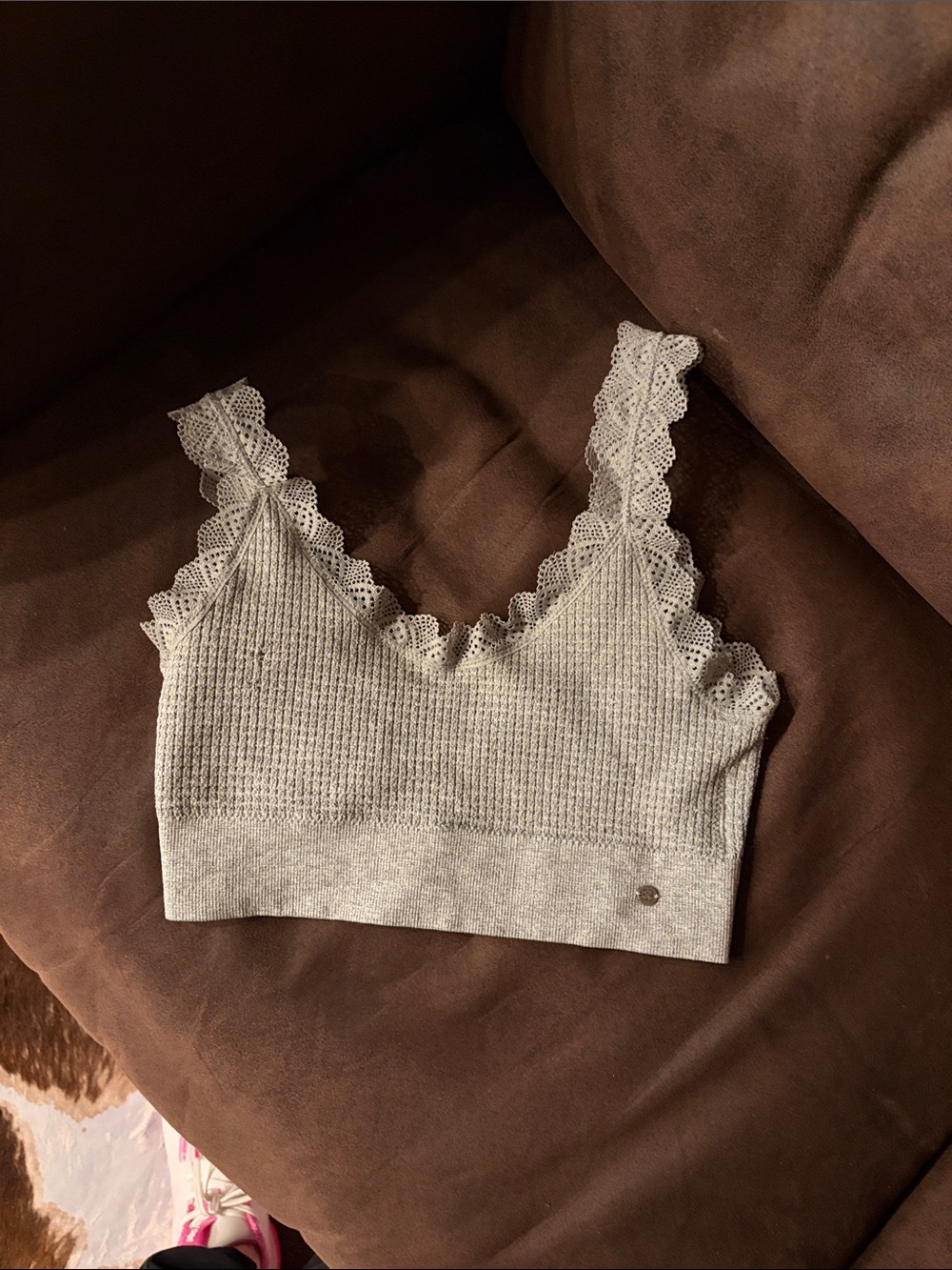 Lucky Brand Lace-Trim Knit Bralette Tank - Light Gray